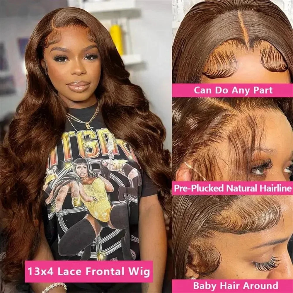 Chocolate Brown HD 13x6 Lace Frontal Wigs Body Wave 13x4 Lace Front Wig Brazilian For Women Remy Human Hair Wig Pre Plucked