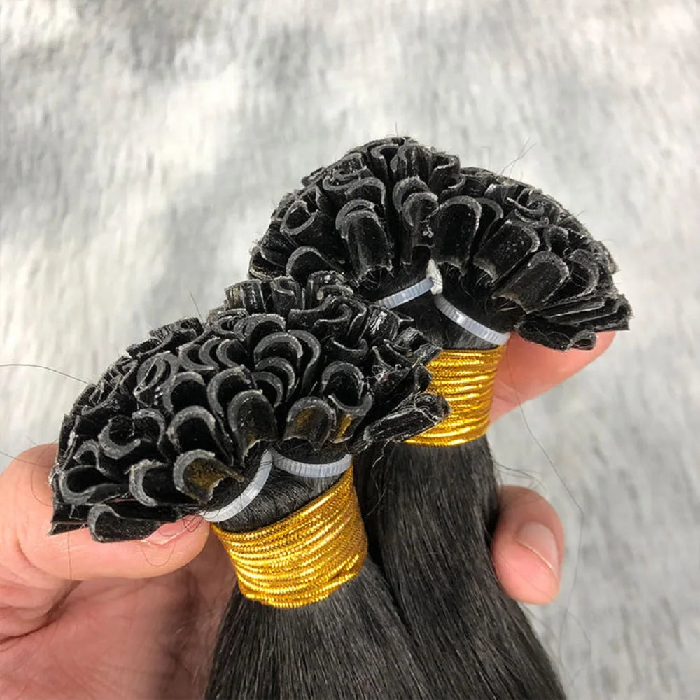 Kinky Straight Nail Tip Human Hair Extension Mongolian Remy Hair Pre Bonded Keratin Fusion U Tip Hair Coarse Italian Yaki 100Pcs
