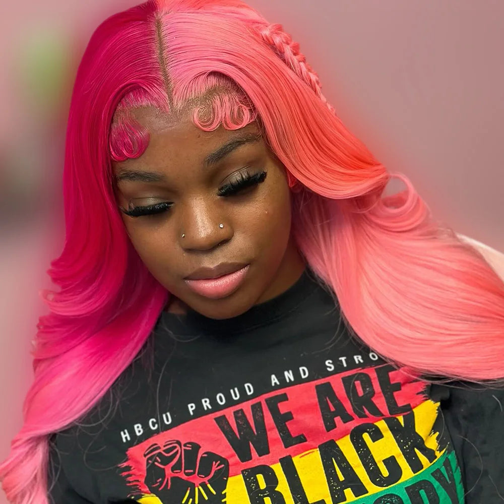 13X6 HD Transparent Light Pink Lace Front Wig Two Tone Colored Pre Plucked Light Red 13X4 Lace Frontal Wigs For Women Human Hair