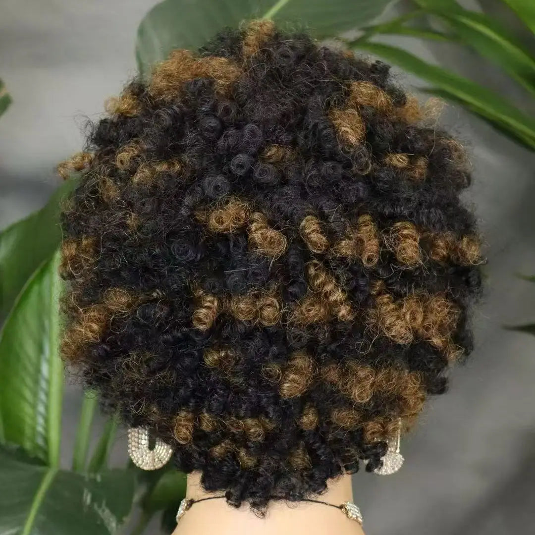 Short 4C Hairline Dark Ombre Afro Kinky Curly Bob Wig Human Hair Wigs 13x4 Lace Front 4C Edges Natural Hairline Wigs for Women