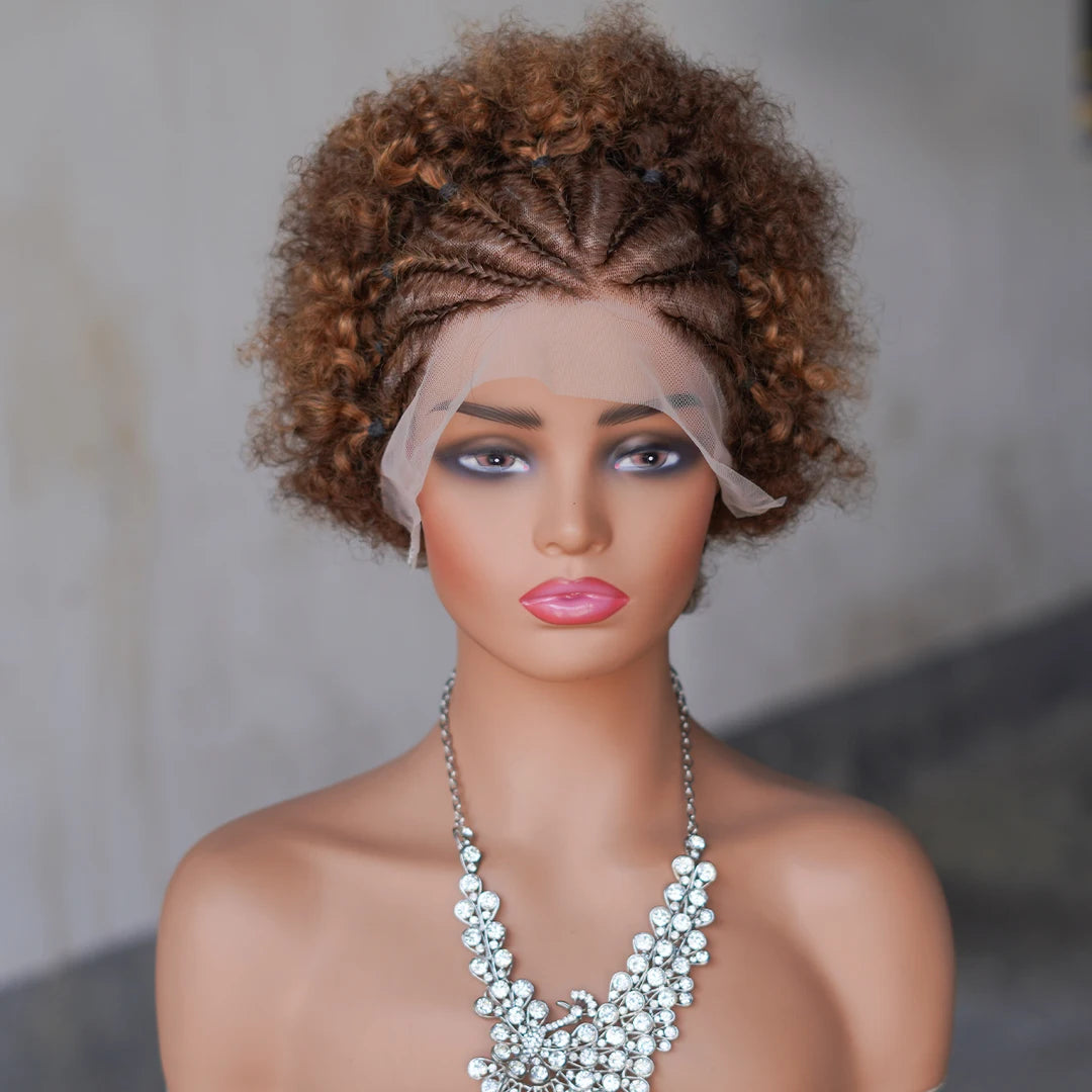 Afro Curly Wigs Colorful Human Hair Wigs with Braids 13×4 Lace Front Wig Remy Human Hair Wig for Women