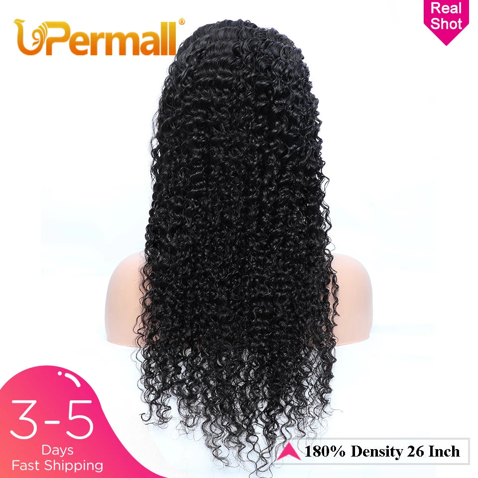 Upermall Deep Curly HD Transparent Lace Front Human Hair Wigs Brazilian Remy 30 Inch 13x4 Deep Wave Frontal BOB For Black Women