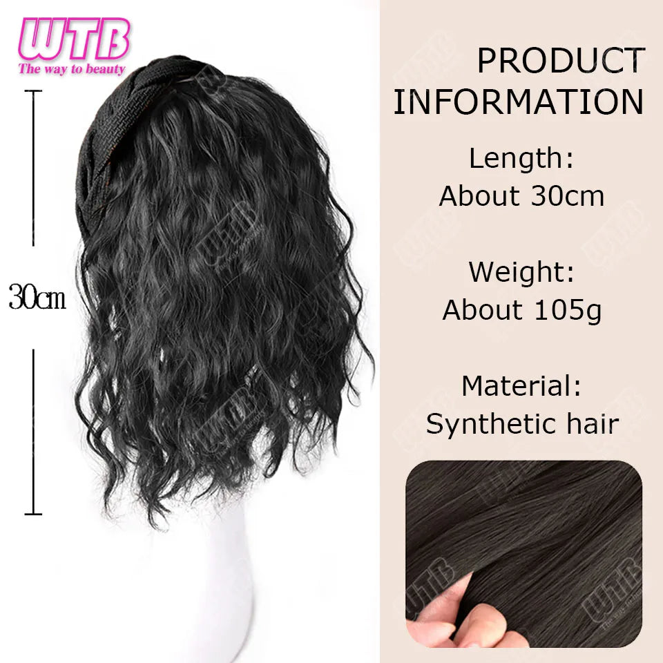 Short Wavy Curly Headband Wig Clip on Hair Extension U-Shaped Hairpieces Synthetic Natural Fake Half Wig for Women
