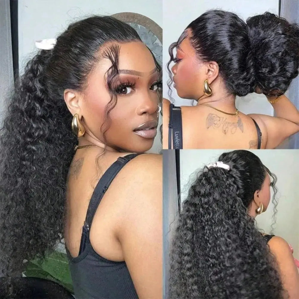40 Inch Jerry Curly HD Lace Frontal Wig 250% Density Glueless Pre Plucked Natural Color Curly Human Hair Wig