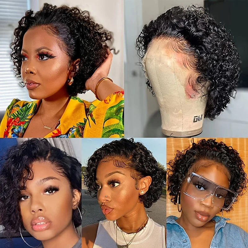 Short Curly Lace Front Human Hair Wig for Women Short Curly Pixie Wig Human Hair 13x1 Curly Human Hair Wigs for Black Women