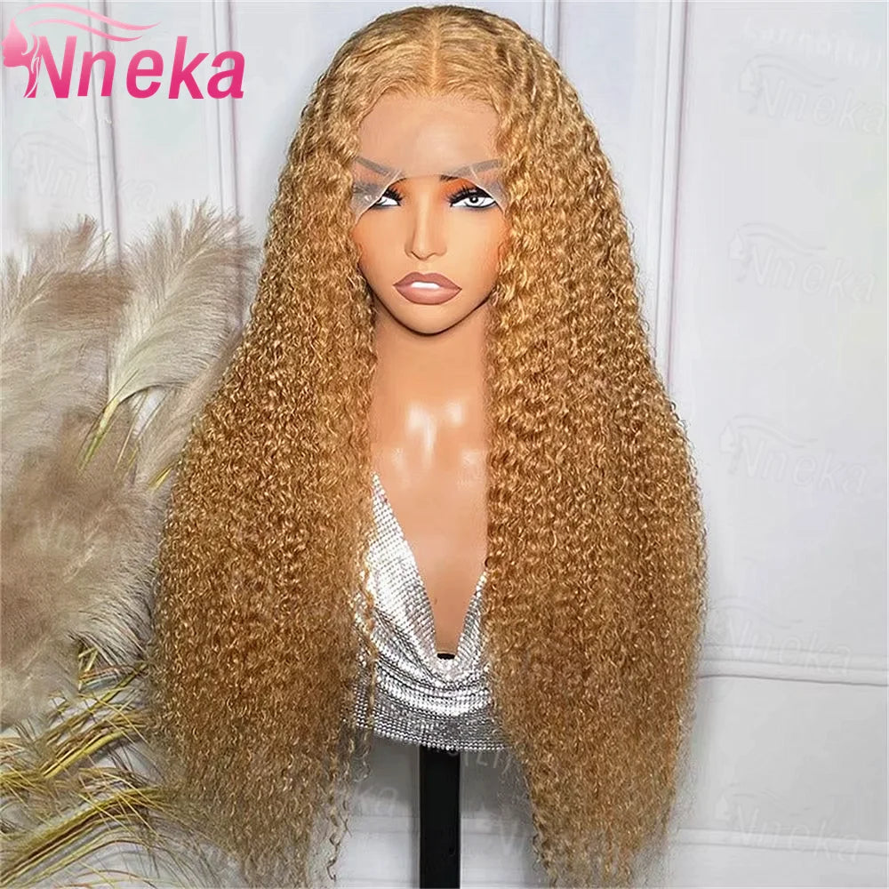 Curly Honey Blonde Wig Human Hair 13x6 Deep Wave Frontal Wigs For Women 13x4 Hd Water Wave Lace Front Wig #27 Colored Wig 30Inch
