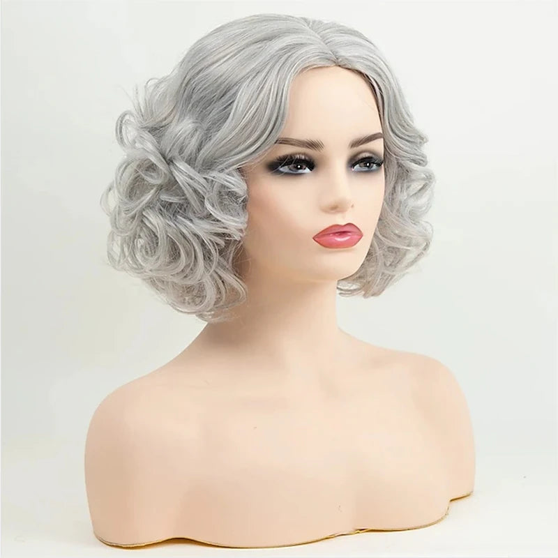 HAIRJOY Synthetic Hair Gray Wigs for Women Older Silver Grey Short Curly  Bob   Wigs