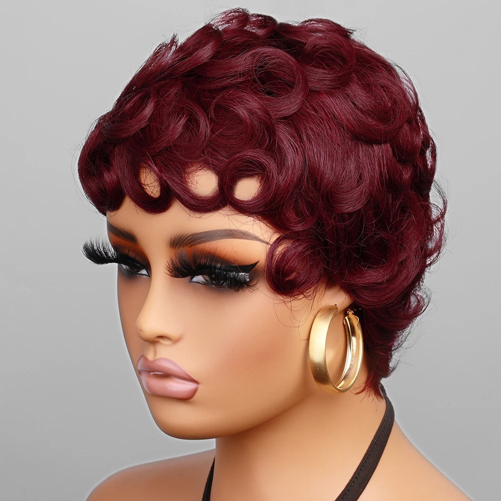 Blonde Curly Pixie Cut Wigs Short Colorful Human Hair Wigs For Black Women Brazilian Hair Full Machine Made Glueless Wigs 150%