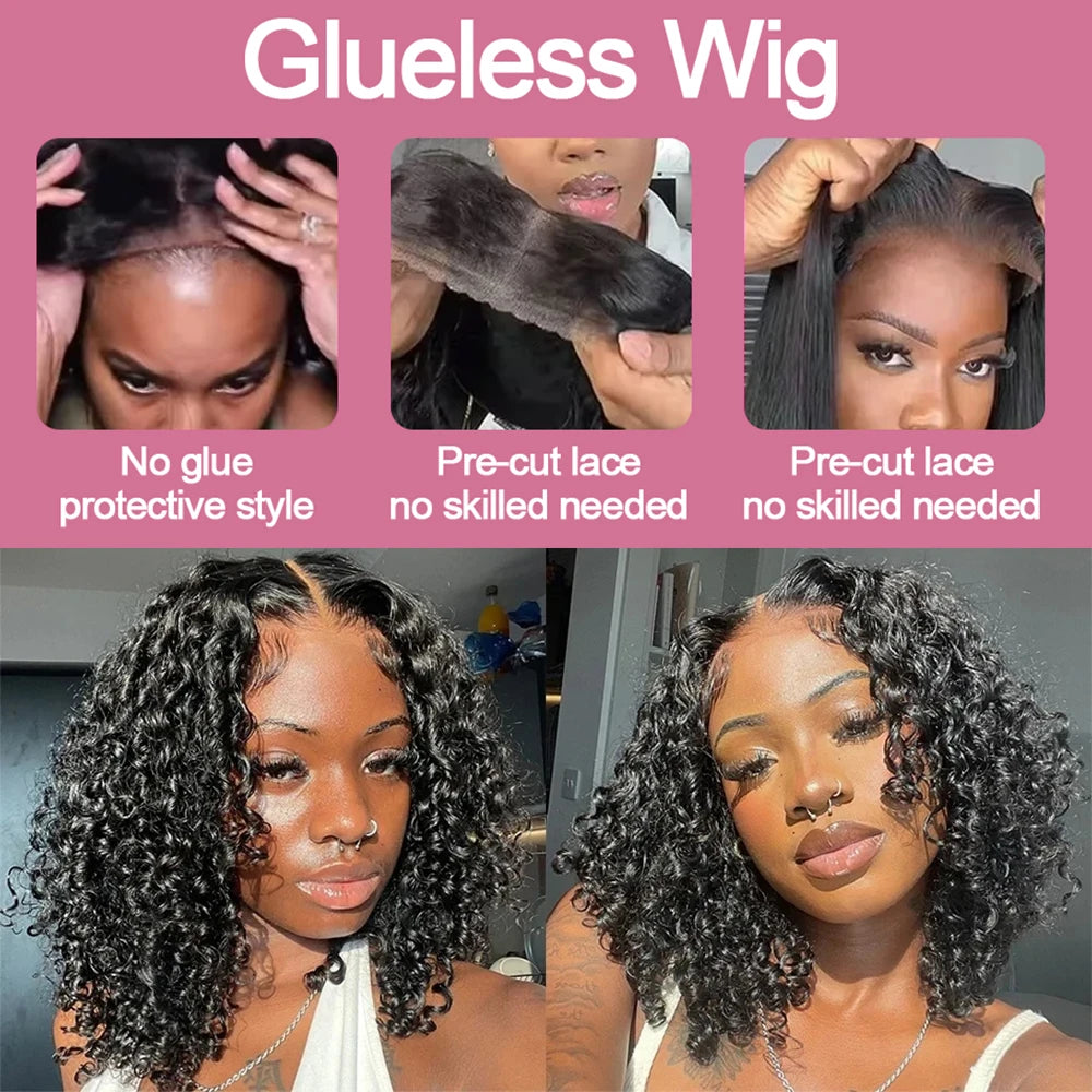 13x4 Pre Cut Lace Deep Wave Bob Lace Wigs For Women Water Curly 7x5 Glueless Wigs 8 Inch Ready To Go Human Hair Wigs Wear And Go