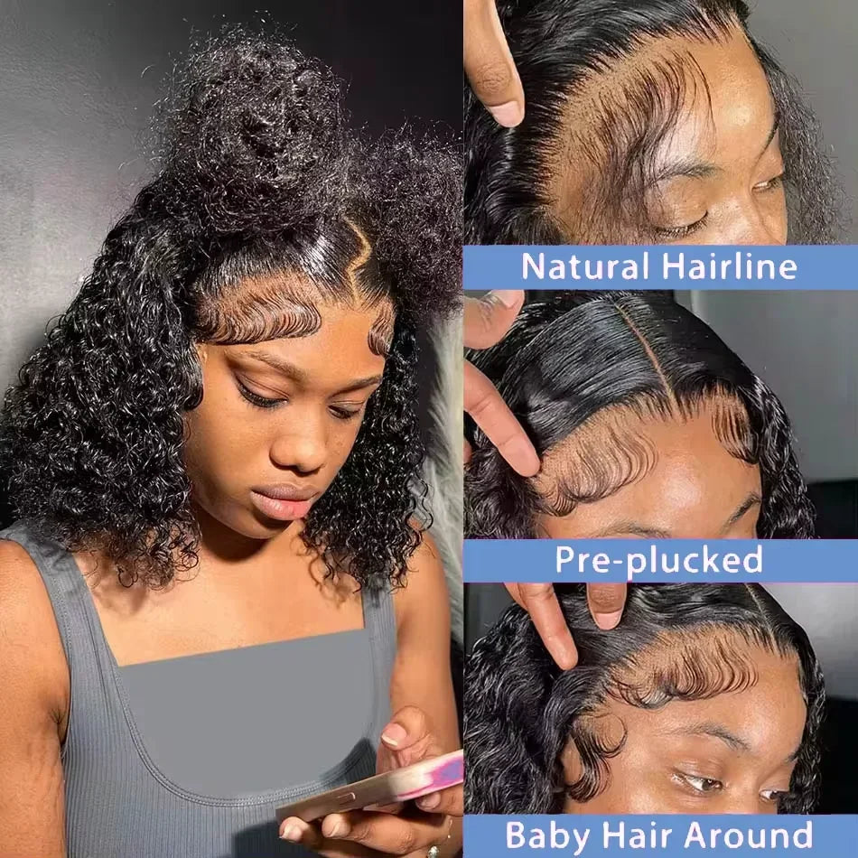 Brazilian Hair Kinky Curly 4X4 Lace Closure Short Bob Wig 100% Human Hair Wig for Women 13x4 Lace Bob Virgin Hair Jerry Curl Wig