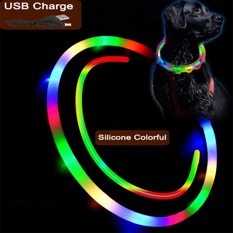 4 Modes Dog Luminou Charge Collar Led Usb Cat Silicone Colorful Collars Cuttable Night Glow Pet Loss Prevention Dogs Accessories