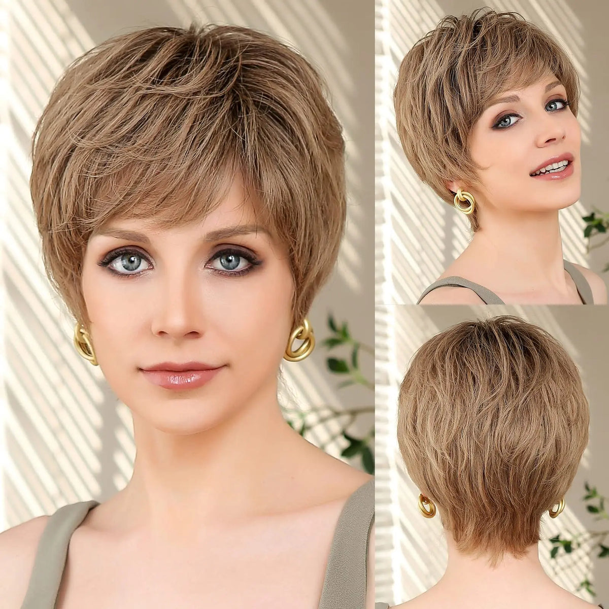 100% Remy Human Hair Wigs Brown Blonde Highlight Hair Short Pixie Cut Lace Front Wig for Women HD Transparent Human Hair Wigs