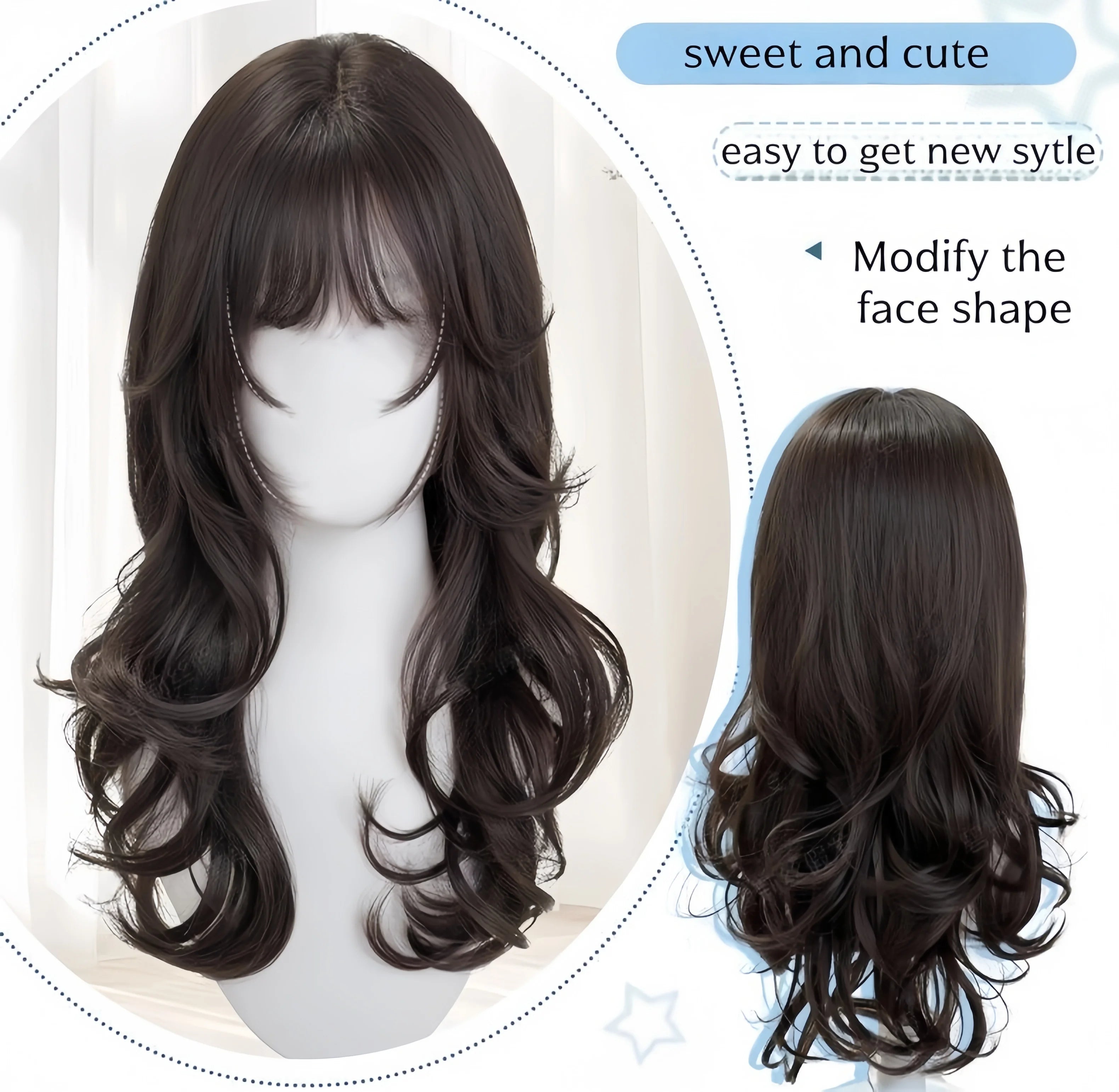 Cosplay Wig with Bangs Curly Hair Wig for Women Japanese-style Hairstyle Cute Lolita Wigs High Temperature Fibers Headband Wigs
