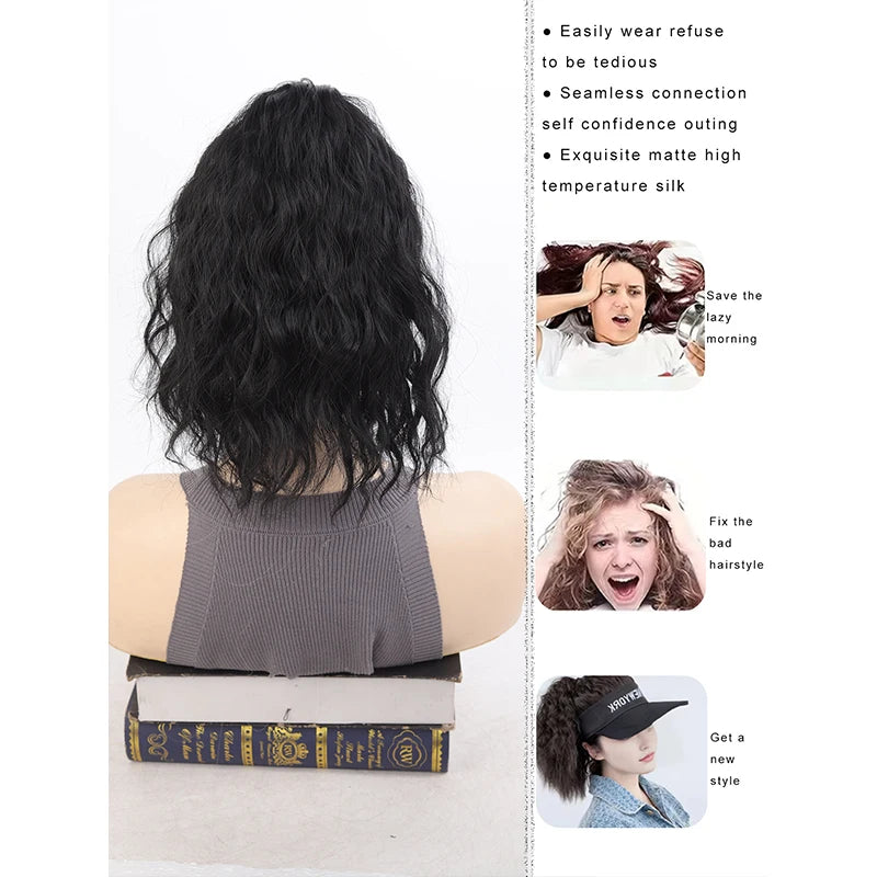 Hat Wig for Women Baseball Hat wig women's wig short curly hair wool curly wig ponytail braid wavy wig