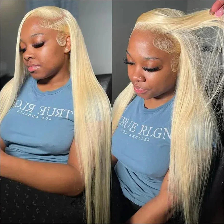 13X4 transparent Brazilian straight lace front wig 38 inches human hair blonde straight 613 Hd lace front wig 220 density