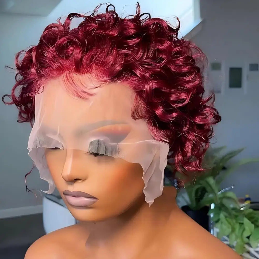 13x1 Transparent Lace Front Wigs Pixie Cut Wig Human Hair Brazilian Remy 100% Human Hair Short Curly Human Hair Wig