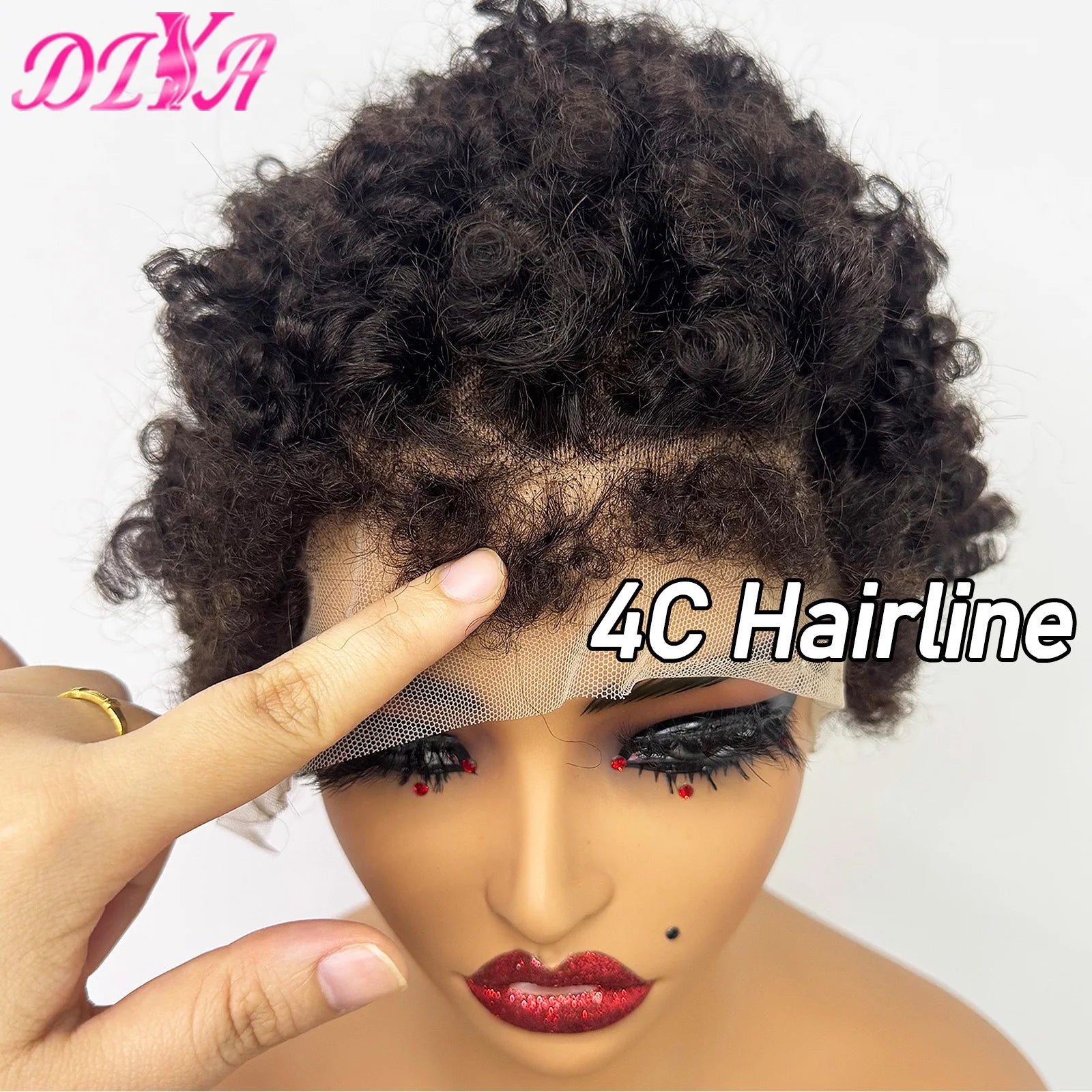 New Arrival 4C Hairline Edges Afro Kinky Curly Human Hair Wig 13x4 Transparent Lace Frontal Short Curly Hair Wig for Black Women