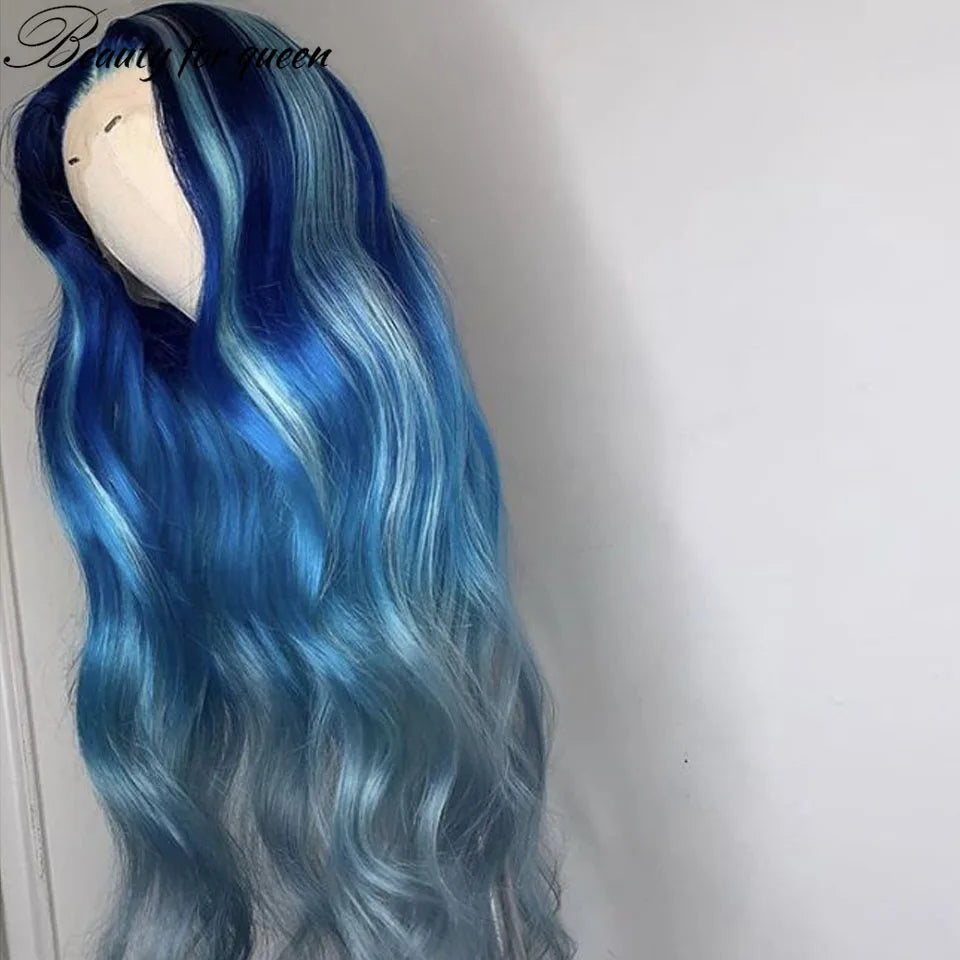 Remy Brazilian Hair Front Lace Wig PrePlucked Blue Lace Front Human Hair Wigs For Women Straight HD Transparent Lace Frontal Wig
