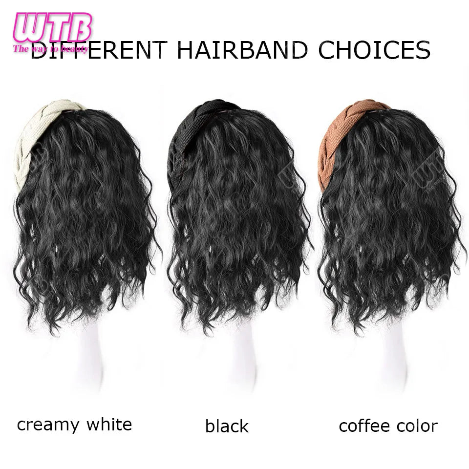 Short Wavy Curly Headband Wig Clip on Hair Extension U-Shaped Hairpieces Synthetic Natural Fake Half Wig for Women