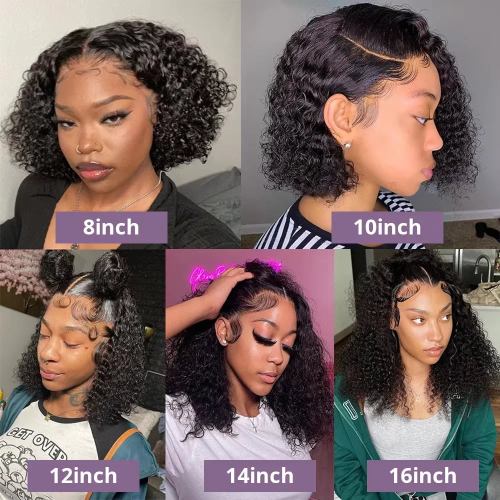 250% Density Curly Short Bob Wigs No Glue Deep Water Wave 13x4 Pre Cut Lace Wig 7x5 Glueless Human Hair Wig For Women Pre Plucked