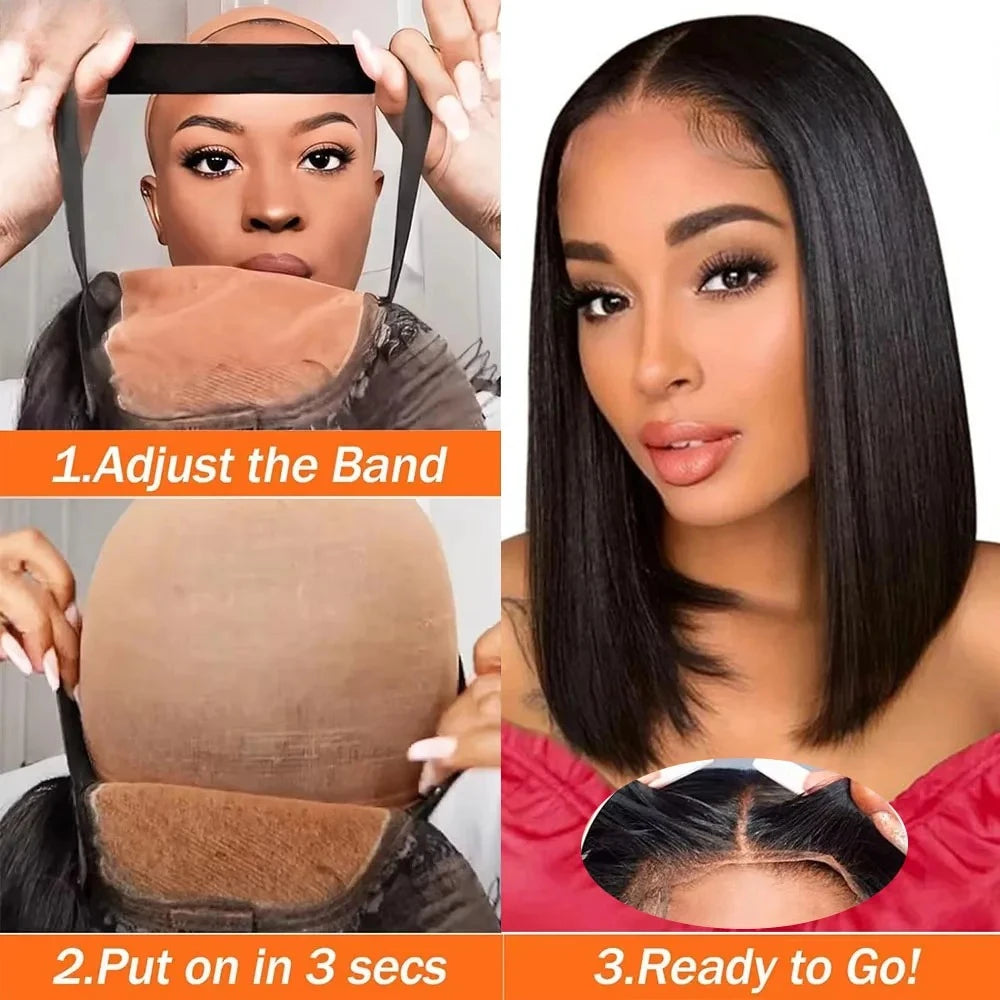 2026 New 250% Density Glueless Wear And Go Bob Wig 4x4 Lace Closure Straight Human Hair Wigs Ready To Go For Women Daily Wear