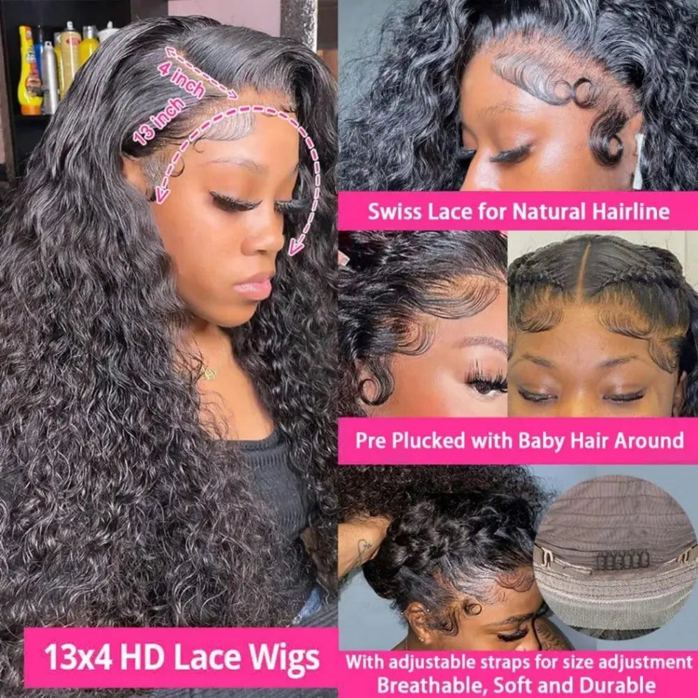 40 Inch Jerry Curly HD Lace Frontal Wig 250% Density Glueless Pre Plucked Natural Color Curly Human Hair Wig