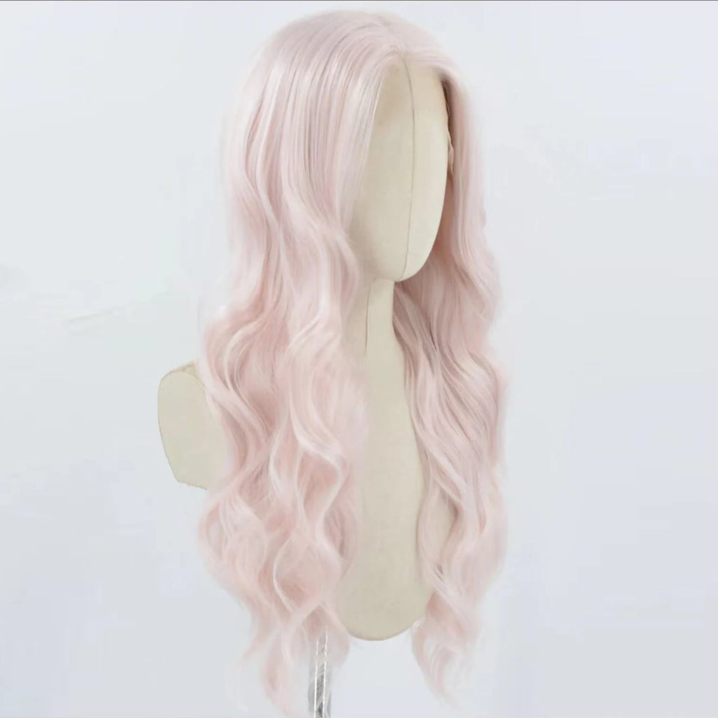 Light Pink Lace Front Wig for Women Long Silky Straight & Body Wave Synthetic Hair Heat Resistant Natural Hairline Daily Cosplay