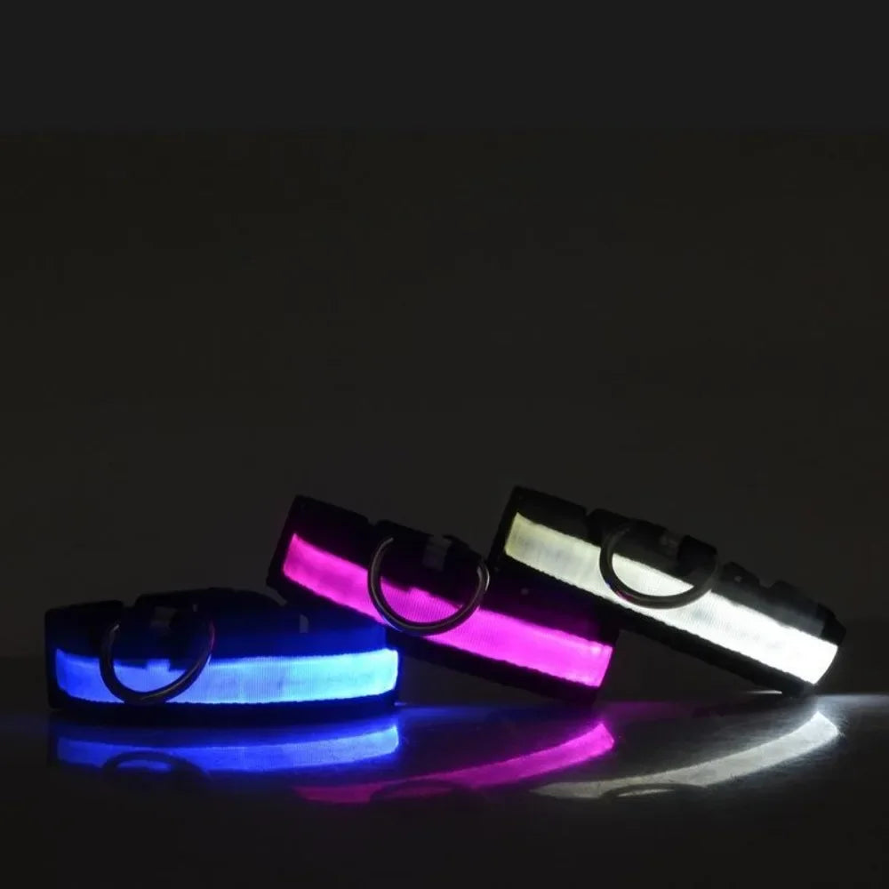 Nylon Reflective LED Dog Collar Light Up Pet Collar Dog Lights Night Walking Camping Supplies