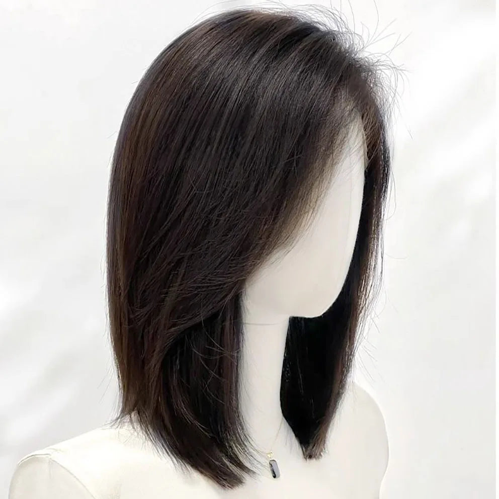 Silk Base Full Lace Wig with PU Front Real Remy Human Hair Wig for Women Natural Black Silk Top Glueless Wig Summer Breathable