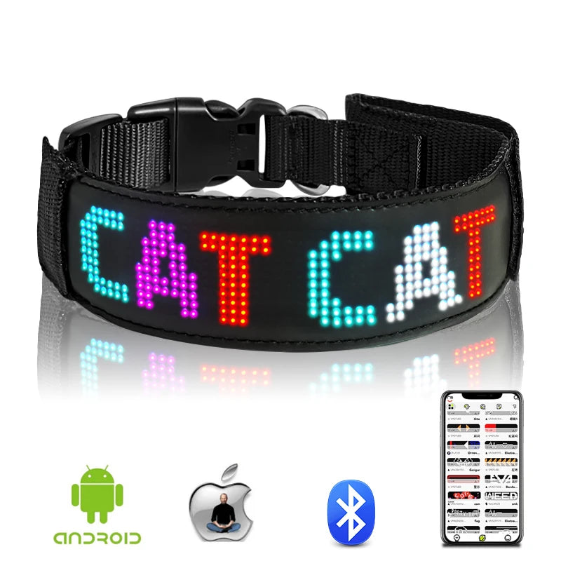 RGB Color LED Collar with Programmable LED Screen Scrolling Customized Text Animations Rechargeable Glowing LED Pet Dog Collars