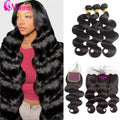 32 Inch Raw 100% Human Hair Bundles with Frontal Body Wave Human Hair Natural Black Raw Hair Bundles and Frontal For Extensions