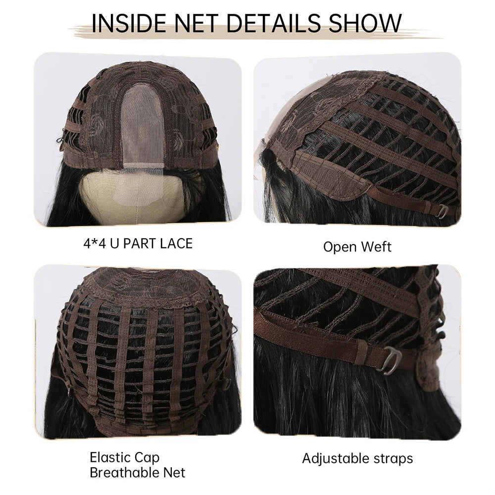Long Straight Hairline Lace Front Synthetic Wig For Black Women Brown Mixed White Natural Middle Part Wig For Daily Cosplay