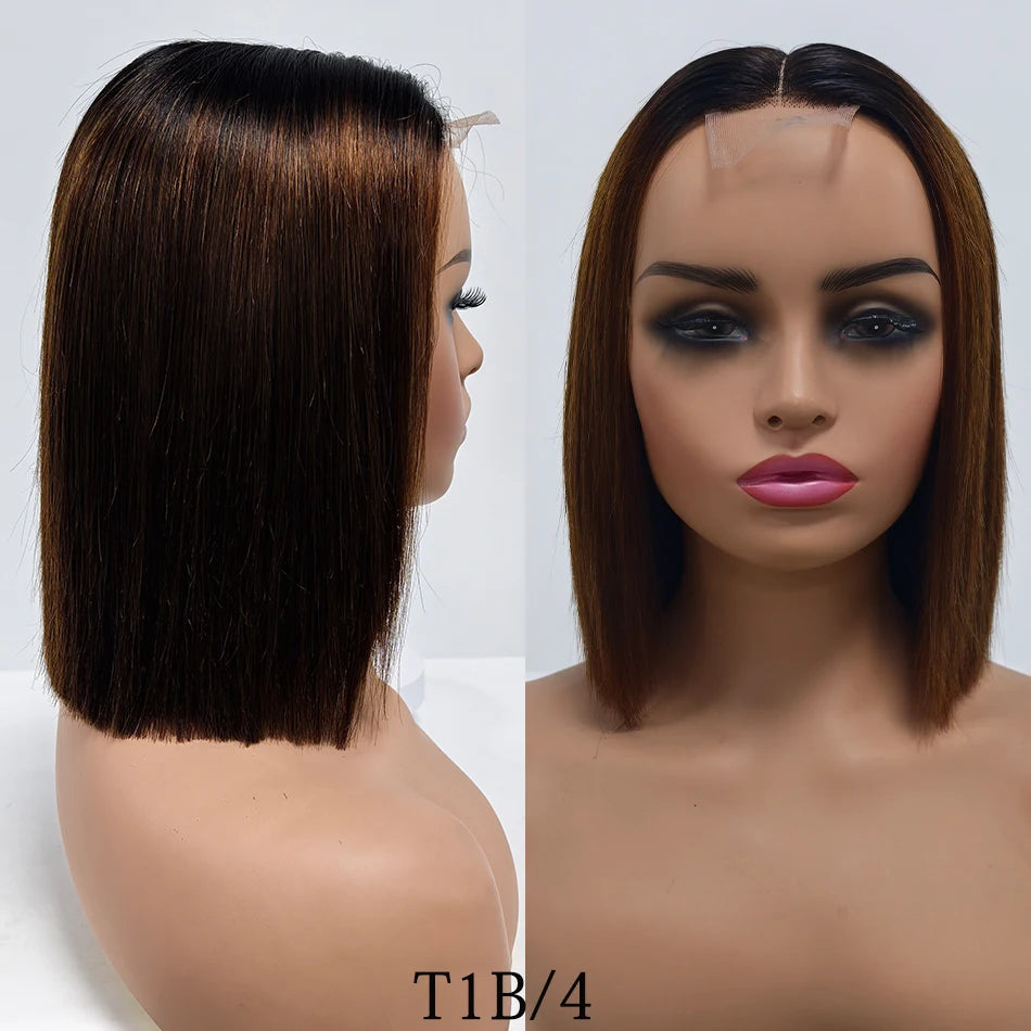 100% Remy Human Hair Bob Straight Glueless Lace Clousre Wigs Pre Plucked 300% Density Ombre Bone Straight 5x5 HD Lace Front Wigs