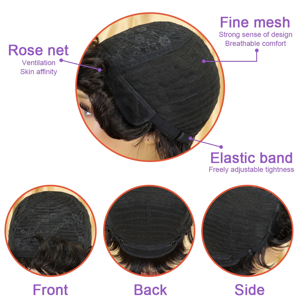 Human Hair Pixie Headband Curly Wig for Women –full machine made Lightweight Headband Wig with Natural Curls for Everyday Wear