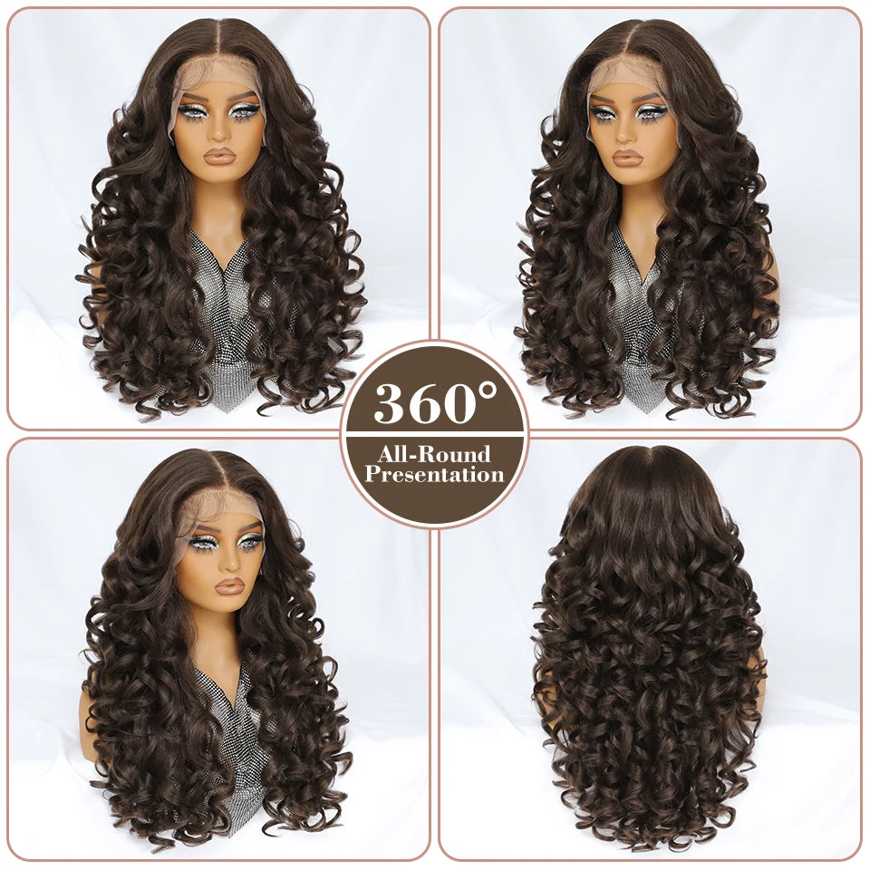 Latisha 13X6 Synthetic Lace Front Wigs Curly 13X5X1 Pre Plucked Lace Frontal Wig with Bangs for Women Highlight with Babyhair