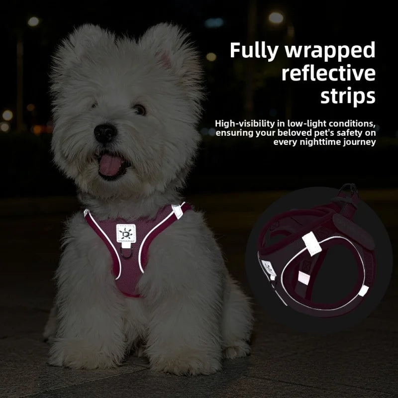 Dog Harness with Mood Patches–Reflective No-Pull Vest, Breathable Air Mesh for Small Dogs Adjustable Soft Padded Walking Lead