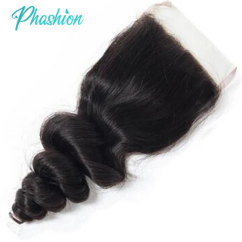 Phashion Loose Wave 13x4 Lace Frontal Only Transparent Swiss 4×4 Closure Pre Plucked Brazilian Remy Human Hair For Black Women