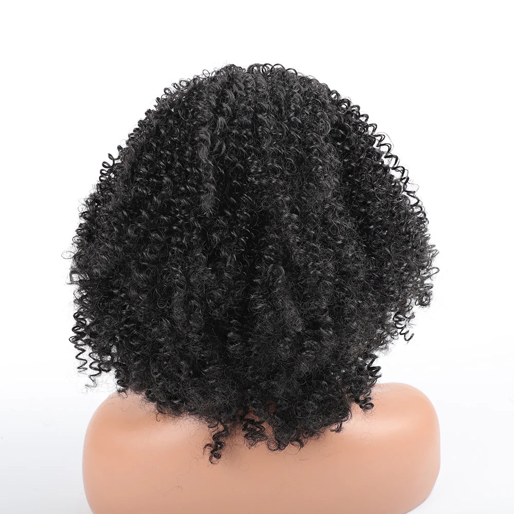 Headband Wig Synthetic Curly Short African American Wigs Afro Wig with Headbands Black Women's Synthetic Afro Wigs with Bandage