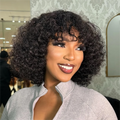 Short Curly Bob Human Hair Wig With Bangs Honey Blonde Highlight Peruvian Water Wave Pixie Cut Bob Wig Bouncy Water Waves Wigs