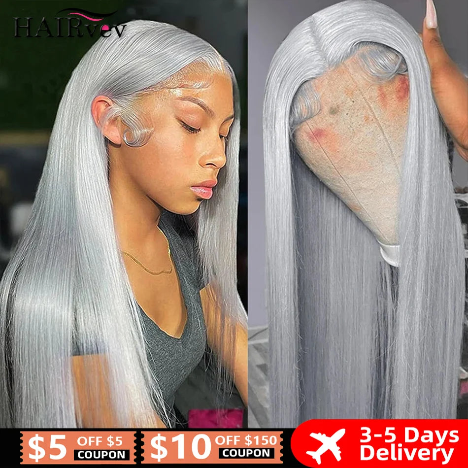 Grey 13x4 Lace Frontal Wigs for Women Human Hair Straight Silver Grey Colored Lace Front Wig Remy Brazilian Wigs 30 32 34 Inches