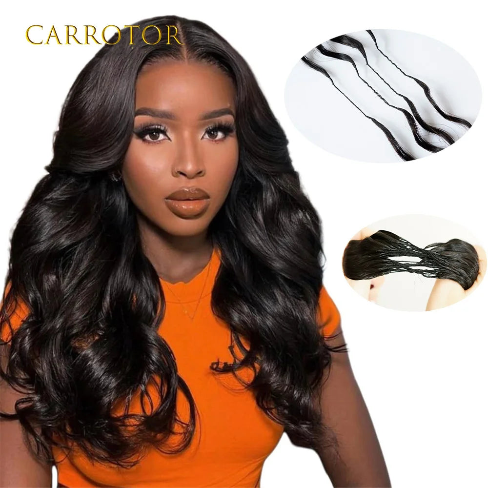 Feather Crochet Braid Hair Extensions Knotless Pre-Separated Crochet Hair Extensions Human Hair Body Wave 100% Human Hair
