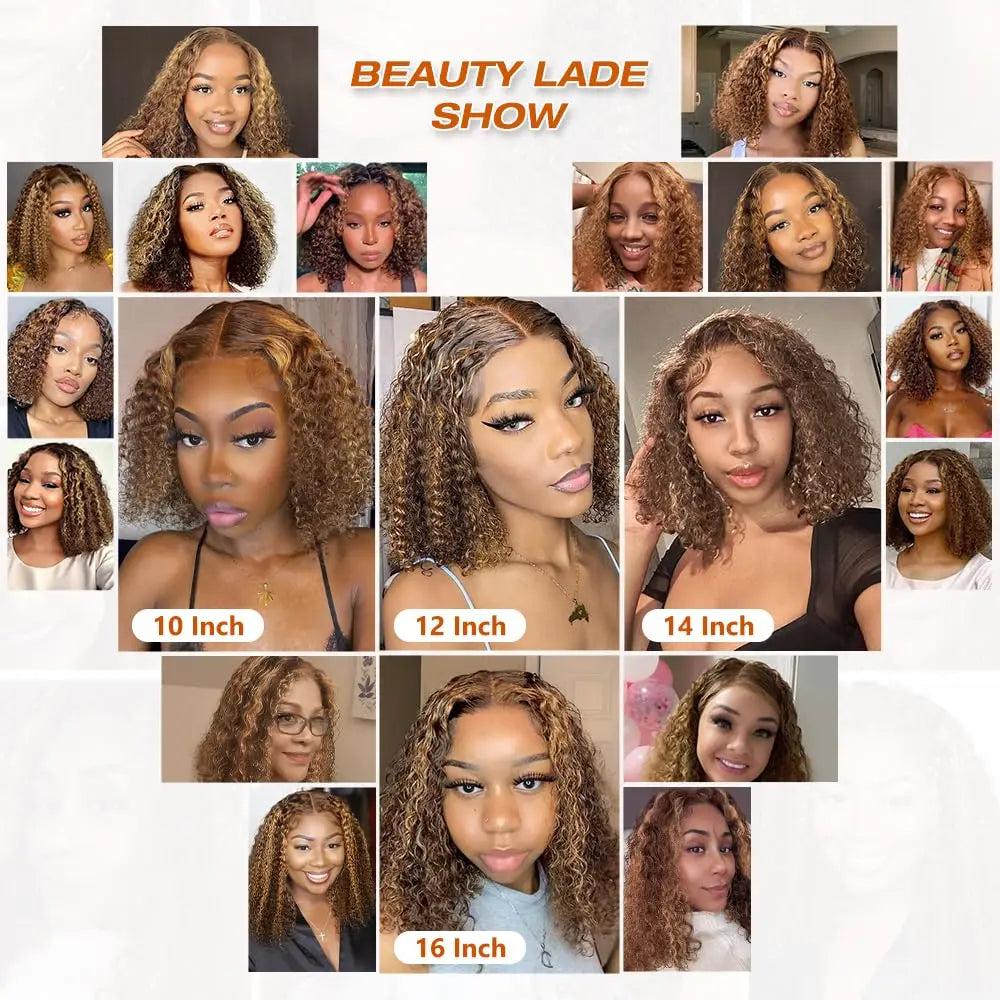 4/27# Highlight Ombre Deep Wave Bob Wig For Women 5x5 Glueless Curly Honey Blonde Wigs Human Hair Pre Plucked Wear and Go Wigs