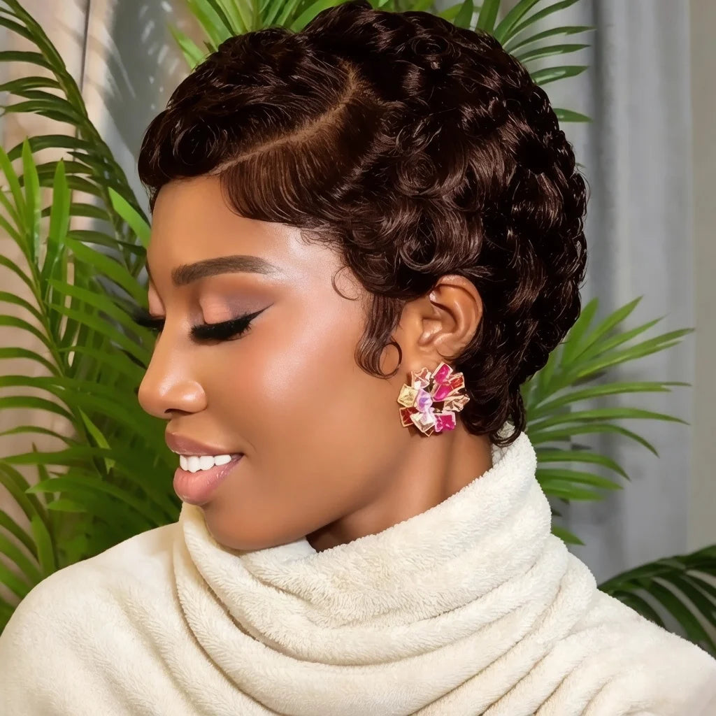 13x4 Lace Front Curly Human Hair Wig 6 Inch 180% Density Short Bob Hair Wigs For Women
