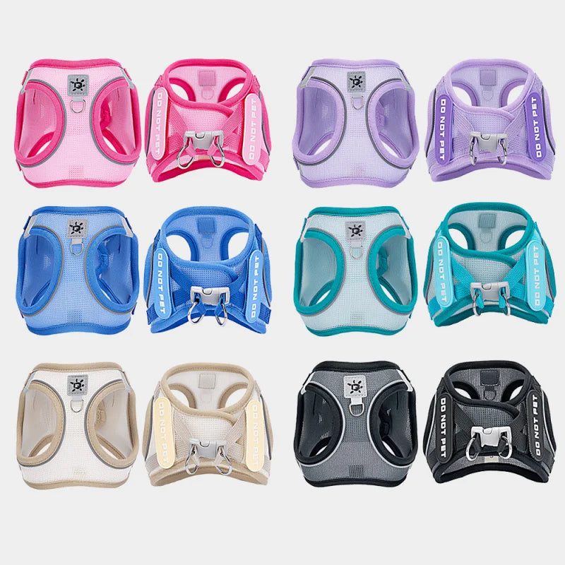 Dog Harness with Mood Patches–Reflective No-Pull Vest, Breathable Air Mesh for Small Dogs Adjustable Soft Padded Walking Lead