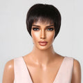 HAIRCUBE Short Human Hair Wigs for Women  Natural Straight Layered Style Wig Pixie Cut Brown Wig with Bangs 100% Remy Human Hair