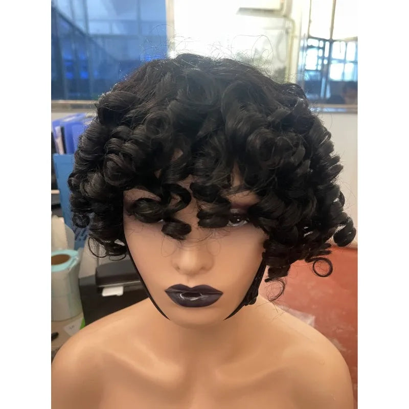 Human Hair Short Curly Wig Natural Color Realistic Look Soft Texture Easy To Apply Durable Reusable Brazilian Virgin Remy