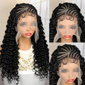 13x6 Lace Frontal Synthetic Cornrow Braiding Wig with Curly 22 Inches Handmade African Braids Hair Wigs for Black Women