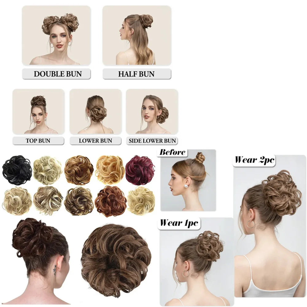 Human Hair Buns Extensions Ponytail Hairpiece Brazilian Hair Pieces Bun For Women Scrunchies Updos Donut Chignon 100% Human Hair