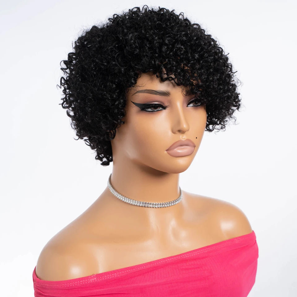 Lekker 100% Human Hair Wigs Long Pixie Cut Afro Kinky Curly Bob For Women Brazilian Remy Hair Full Machine Made Glueless Wigs