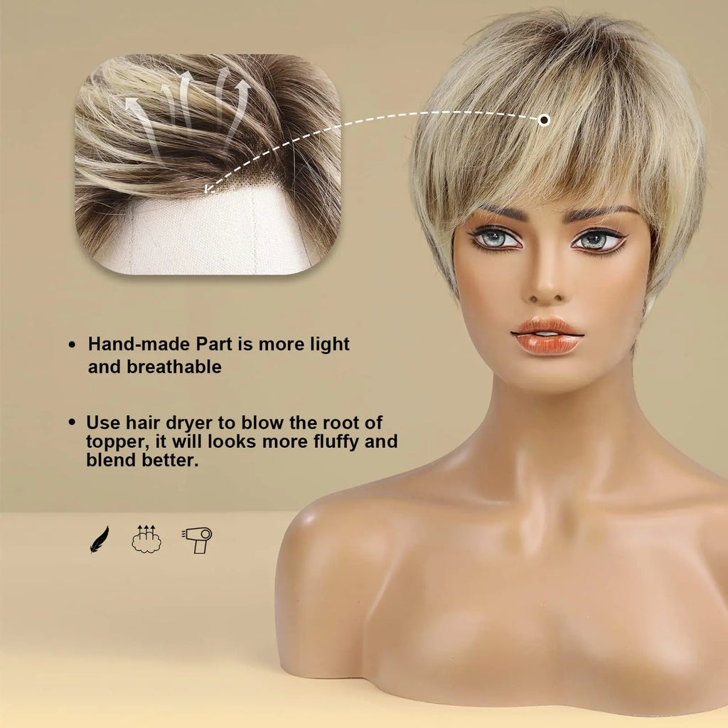 Blonde Highlight Lace Front Human Hair Wigs for Black Women Short Pixie Cut Wig WIth Bangs Natural Straight 100% Remy Human Hair